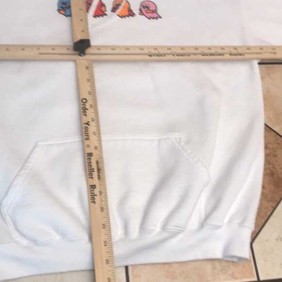 Pac-Man video game graphic design white pullover hoodie size large - Picture 9 of 12